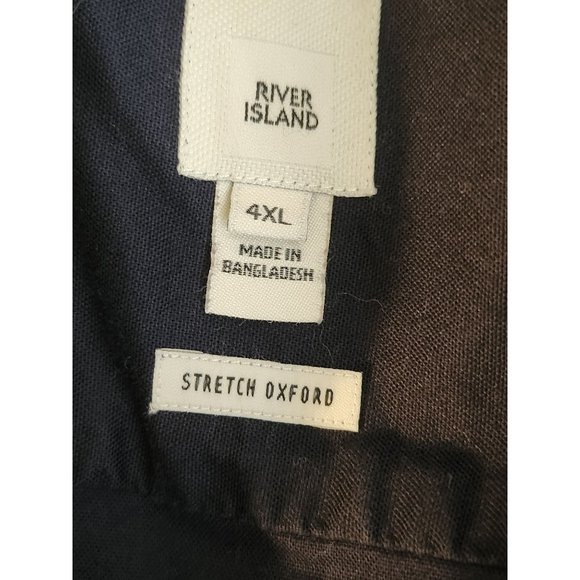 River Island Shirt Men’s 4XL Stretch Oxford Dark Navy Blue Long Sleeve Button Up - Picture 5 of 6